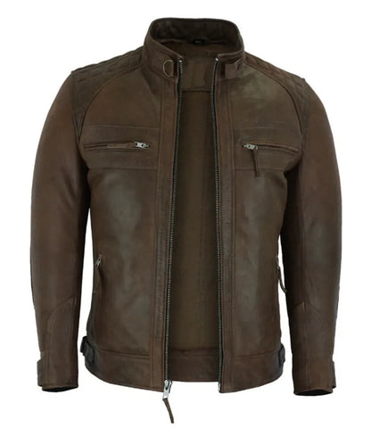 Chocolate Brown Leather Jacket - Cafe Racer Leather Jacket