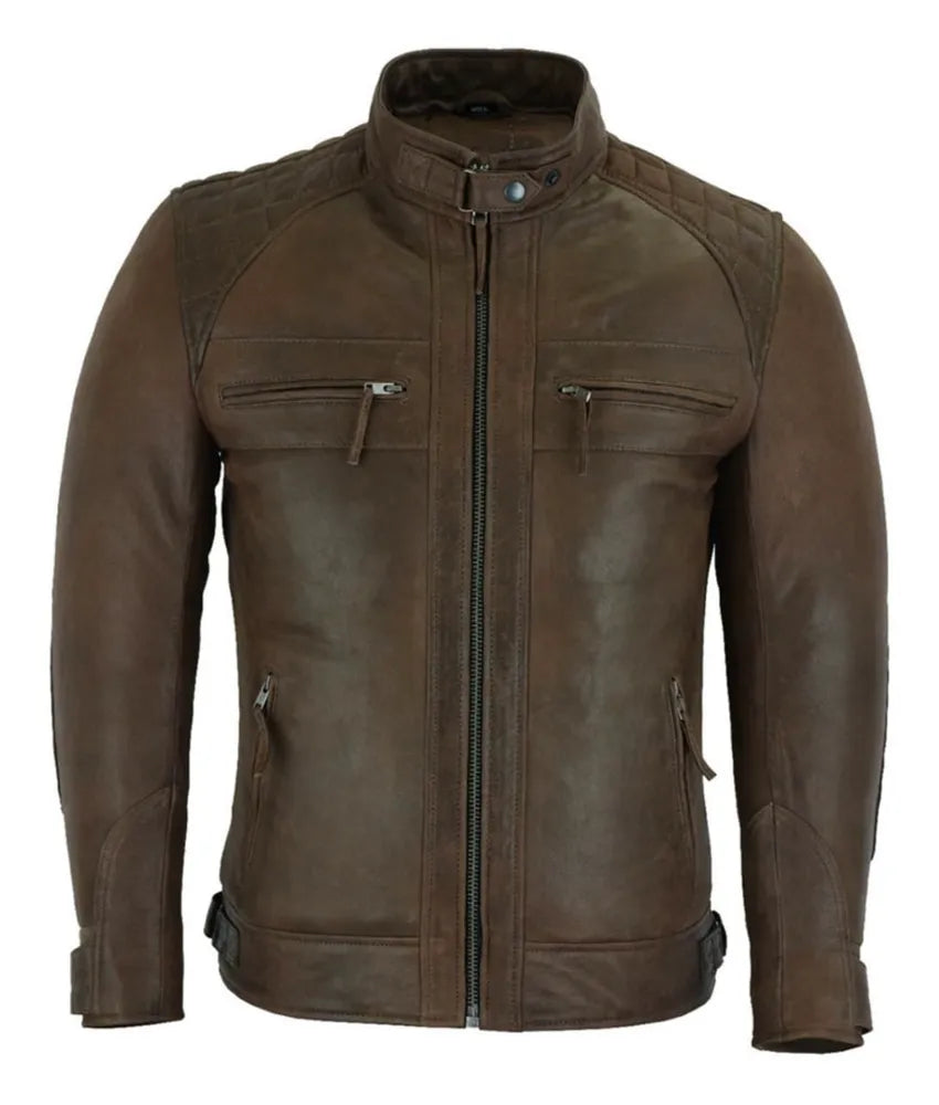 Chocolate Brown Leather Jacket - Cafe Racer Leather Jacket