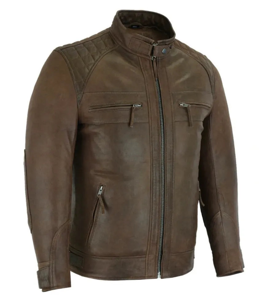 Chocolate Brown Leather Jacket - Cafe Racer Leather Jacket