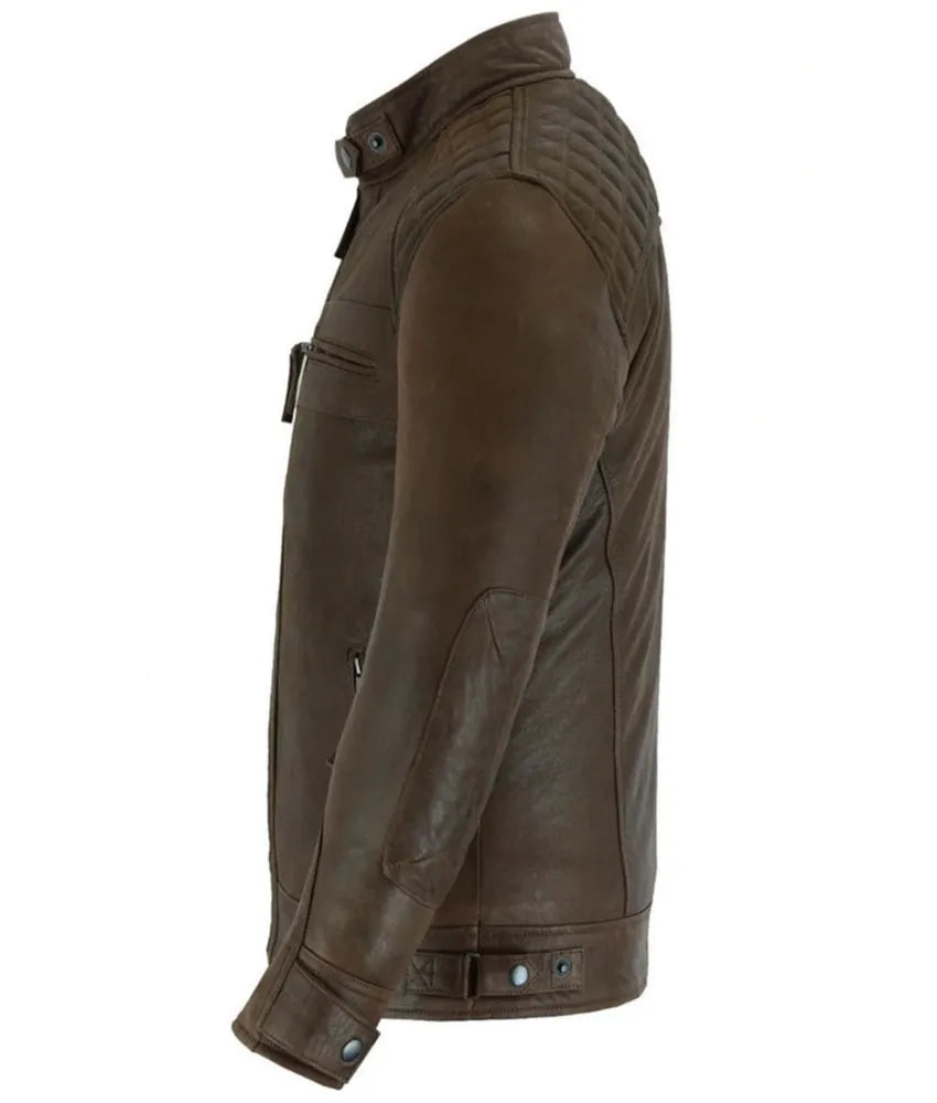 Chocolate Brown Leather Jacket - Cafe Racer Leather Jacket