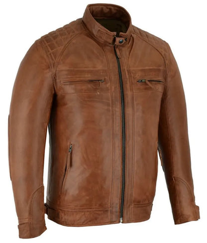 Men's Cafe Racer Leather Jacket - Lambskin Leather Jacket