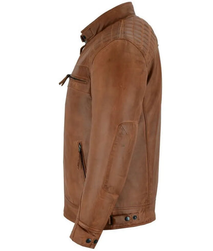 Men's Cafe Racer Leather Jacket - Lambskin Leather Jacket