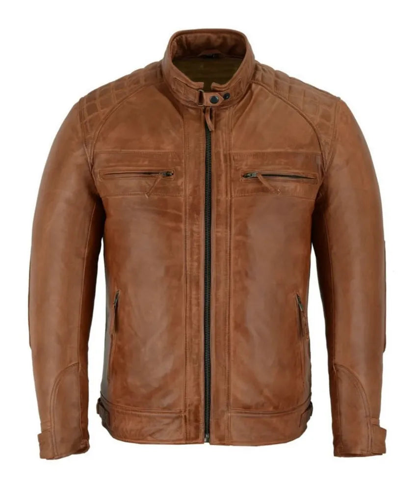 Men's Cafe Racer Leather Jacket - Lambskin Leather Jacket