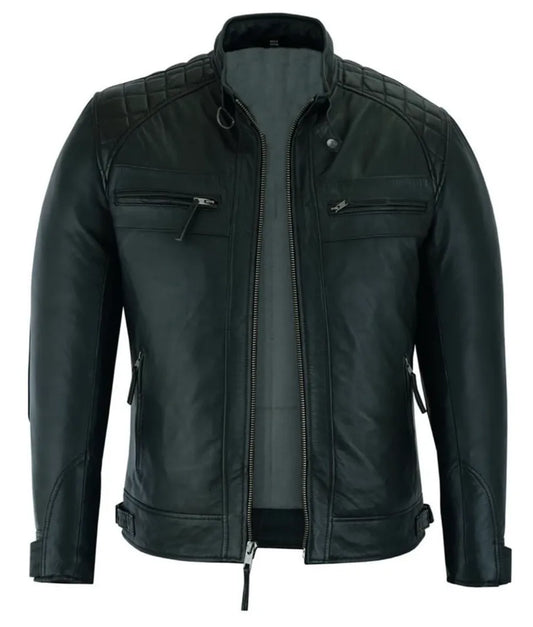 Black Cafe Racer Leather Jacket - Lambskin Leather Jacket