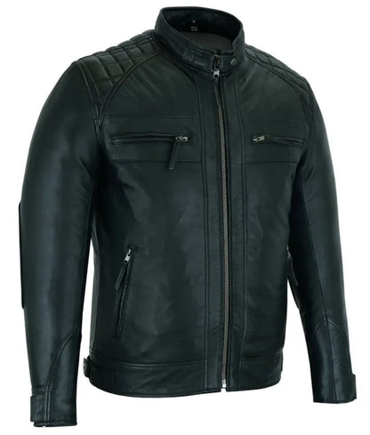 Black Cafe Racer Leather Jacket - Lambskin Leather Jacket