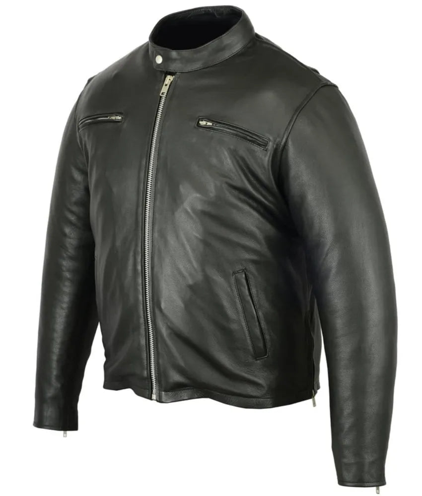 Men's leather sports jacket - black leather motorcycle jacket