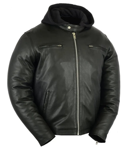 Men's leather sports jacket - black leather motorcycle jacket