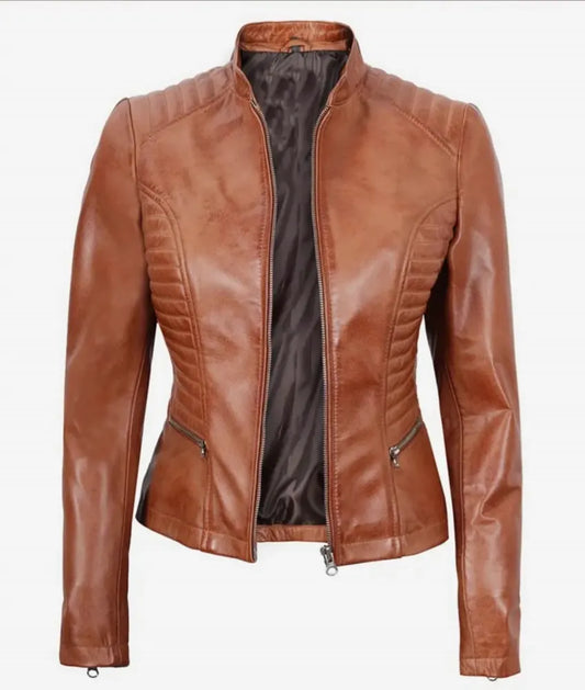 Women's Slim Fit Tan Lambskin Leather Jacket