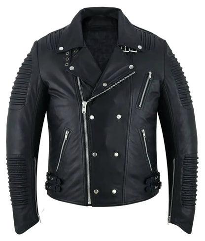 Black Ace Men's Black Fashion Leather Jacket with Ribbed Accents