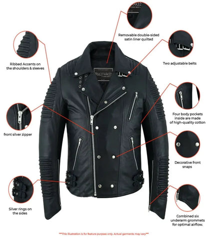 Black Ace Men's Black Fashion Leather Jacket with Ribbed Accents