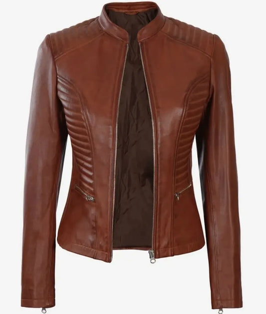 Brown Leather Jacket - Cafe Racer Leather Jacket