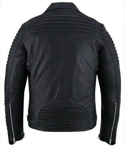 Black Ace Men's Black Fashion Leather Jacket with Ribbed Accents