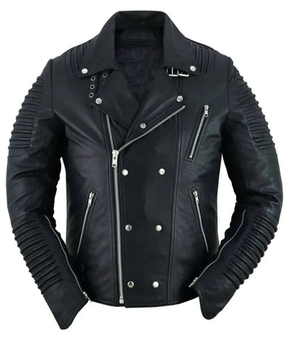 Black Ace Men's Black Fashion Leather Jacket with Ribbed Accents