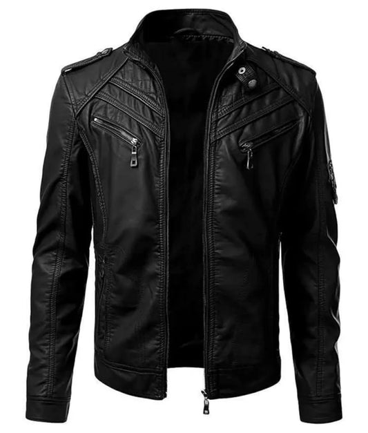 Black leather jacket men's - Genuine Leather Biker Jacket