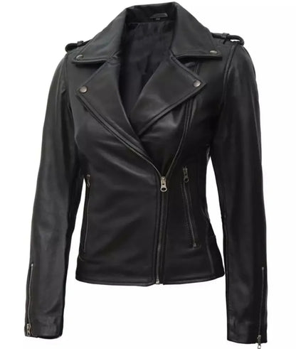 Linda Asymmetrical Women's Black Leather Jacket