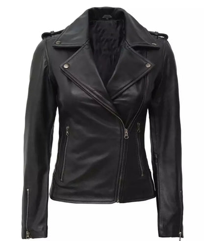 Linda Asymmetrical Women's Black Leather Jacket