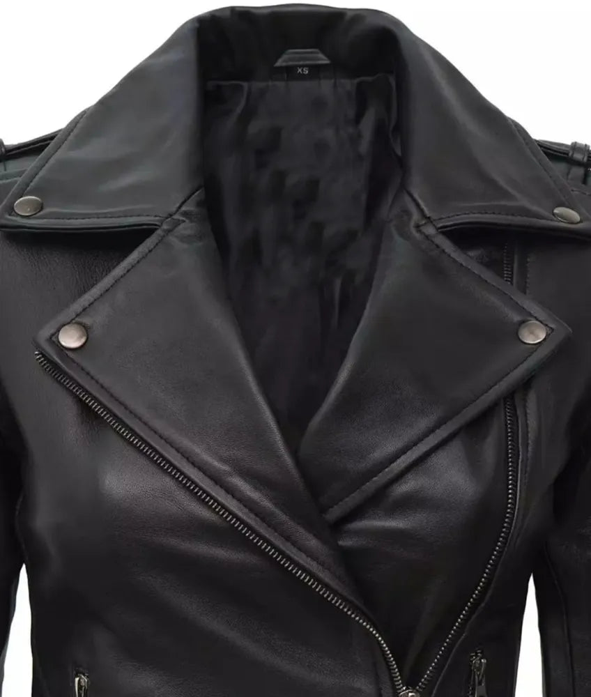 Linda Asymmetrical Women's Black Leather Jacket