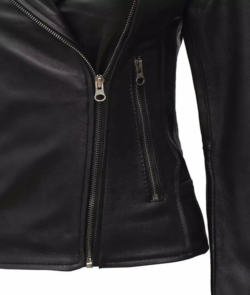 Linda Asymmetrical Women's Black Leather Jacket