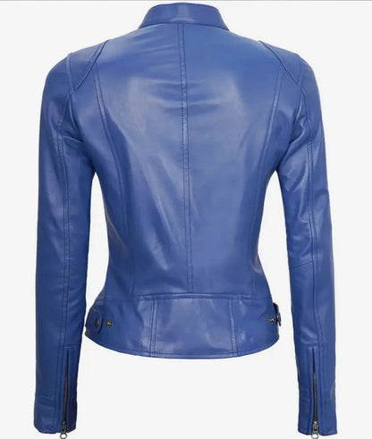 Women's Biker Blue Leather Jacket