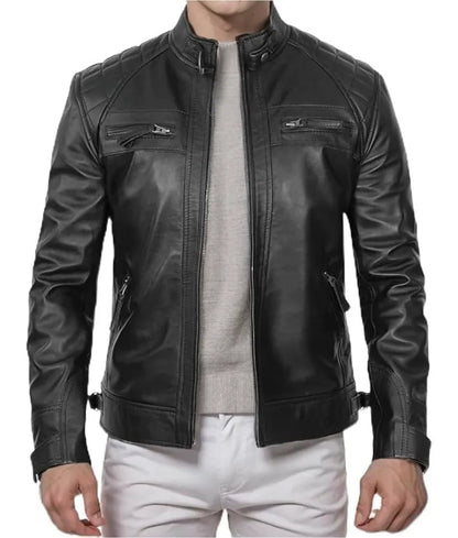 Black leather moto jacket - Lambskin leather jacket