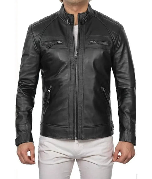 Black leather moto jacket - Lambskin leather jacket