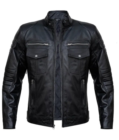 Black jacket men's leather - Motorcycle Style leather Jacket