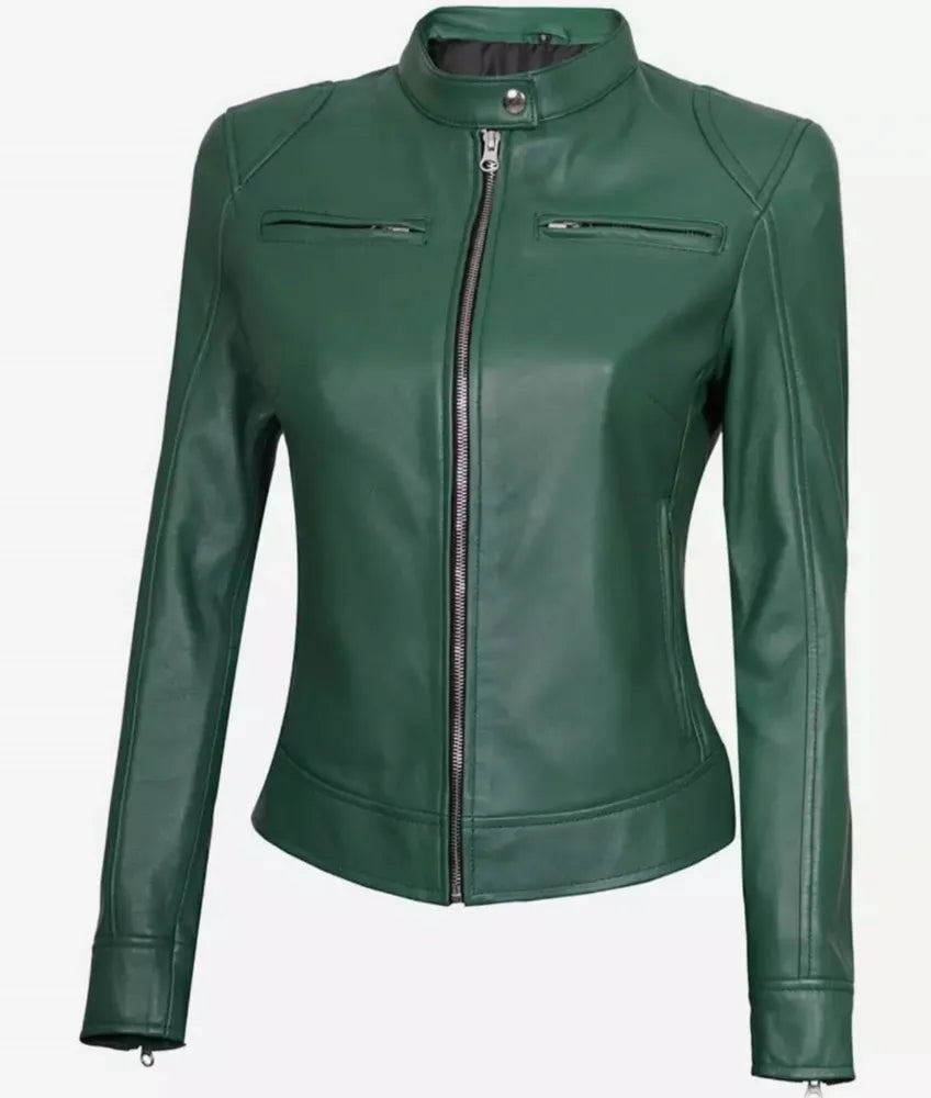 Green Leather Jacket - Cafe Racer Leather Jacket