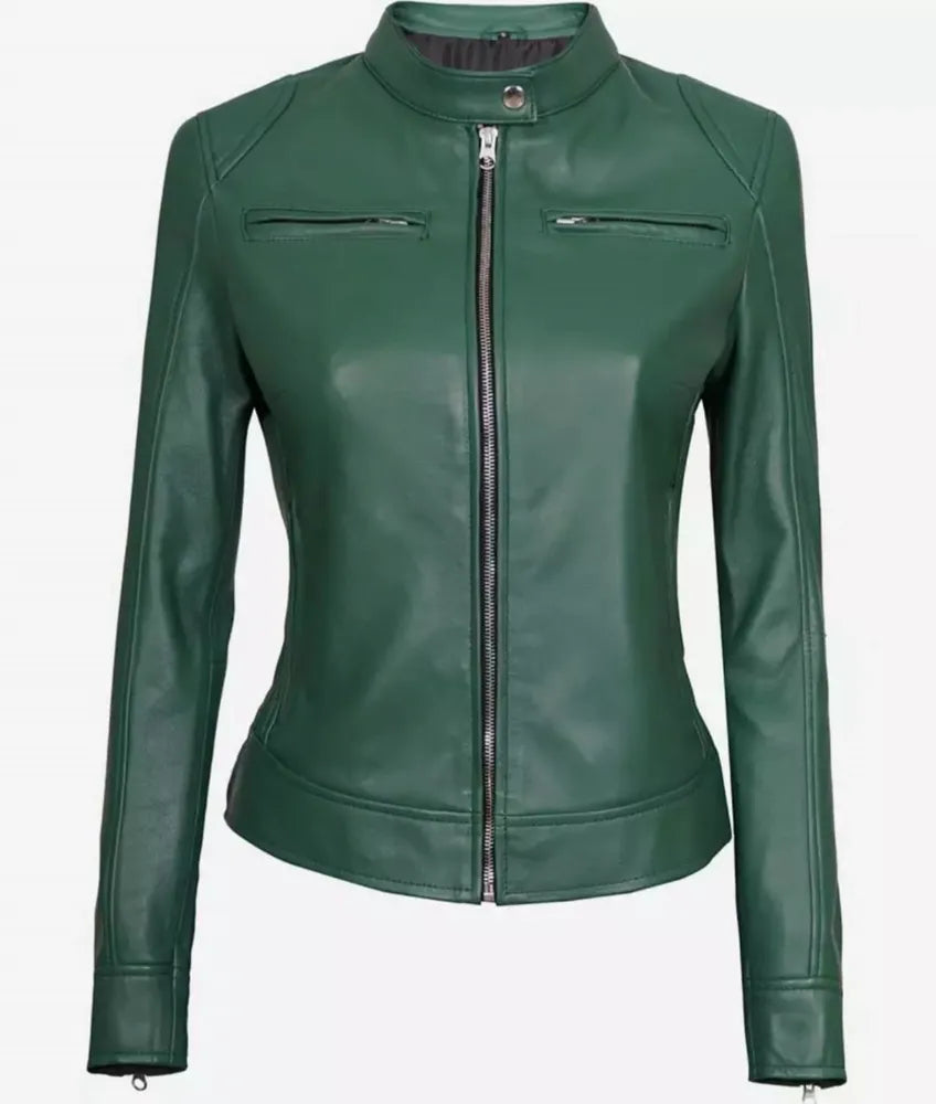 Green Leather Jacket - Cafe Racer Leather Jacket