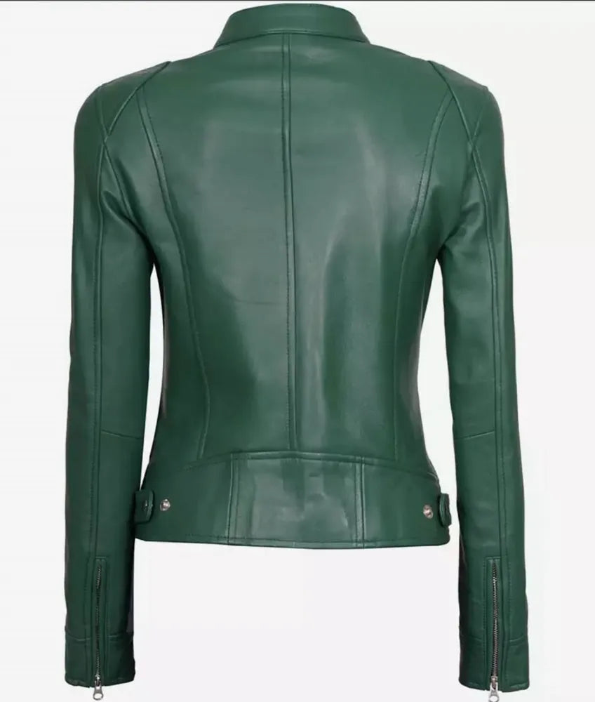 Green Leather Jacket - Cafe Racer Leather Jacket