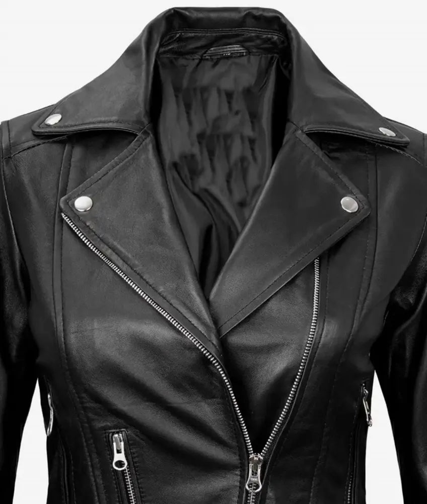 Women's Black Asymmetrical Leather Motorcycle Jacket