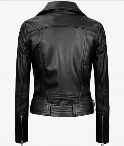 Women's Black Asymmetrical Leather Motorcycle Jacket