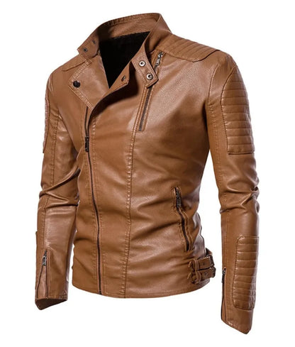 Soluo Motorcycle faux leather jacket men - brown leather bomber jacket