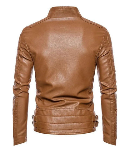 Soluo Motorcycle faux leather jacket men - brown leather bomber jacket