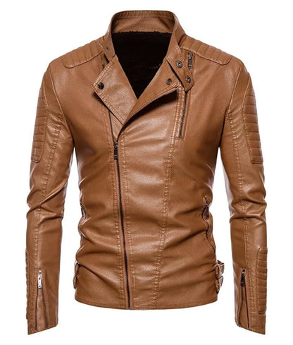 Soluo Motorcycle faux leather jacket men - brown leather bomber jacket