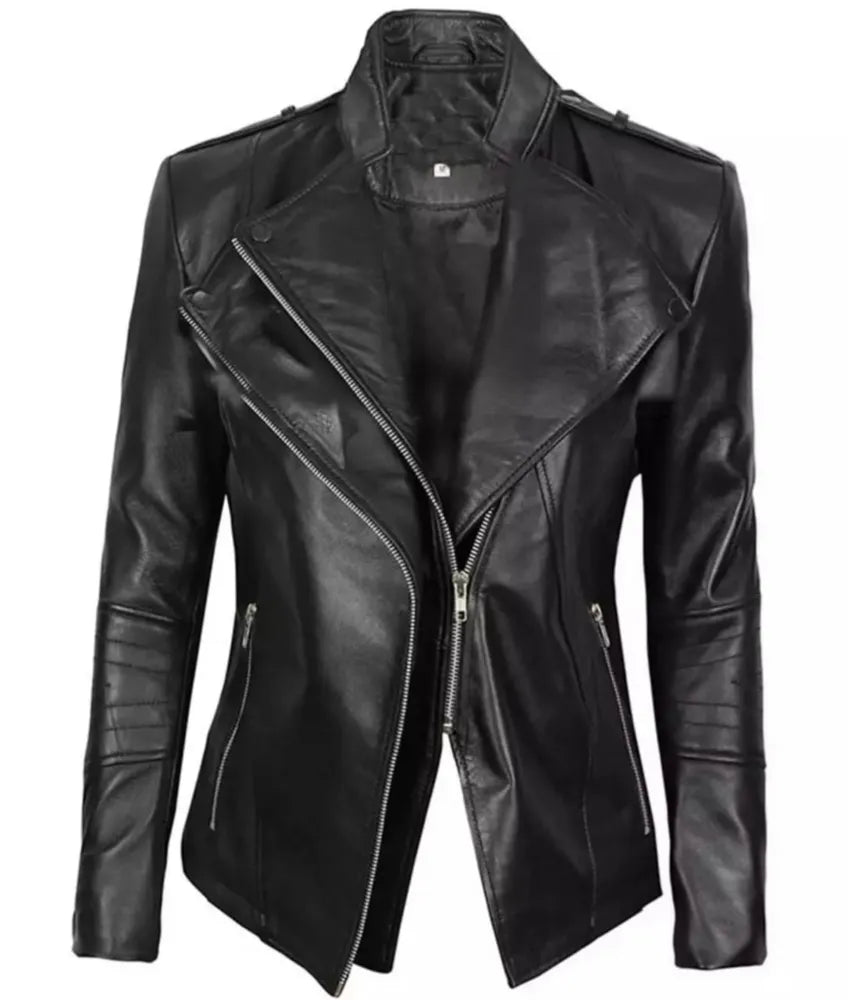 Monica Women's Black Leather Moto Jacket - allsaints leather jacket