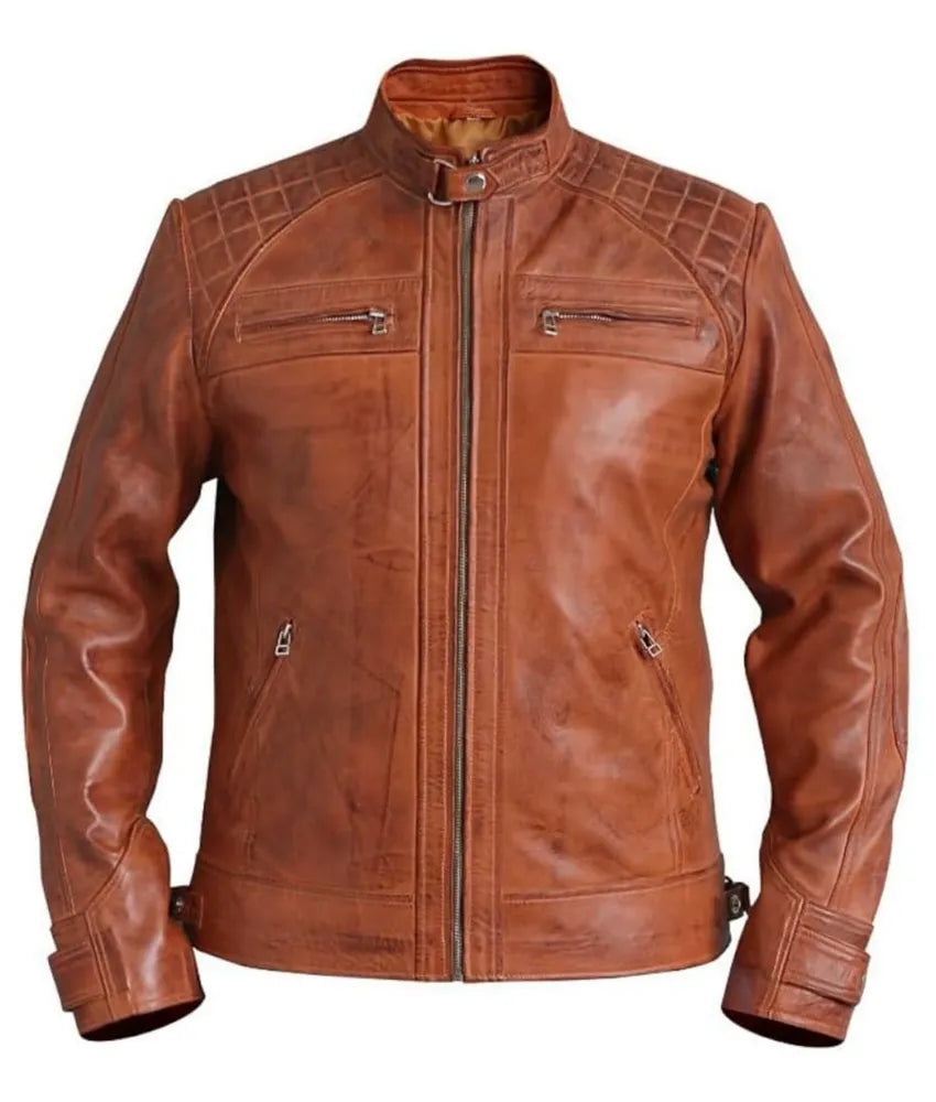 Genuine Leather Biker Jacket - vintage brown leather jacket