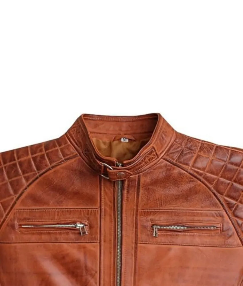 Genuine Leather Biker Jacket - vintage brown leather jacket