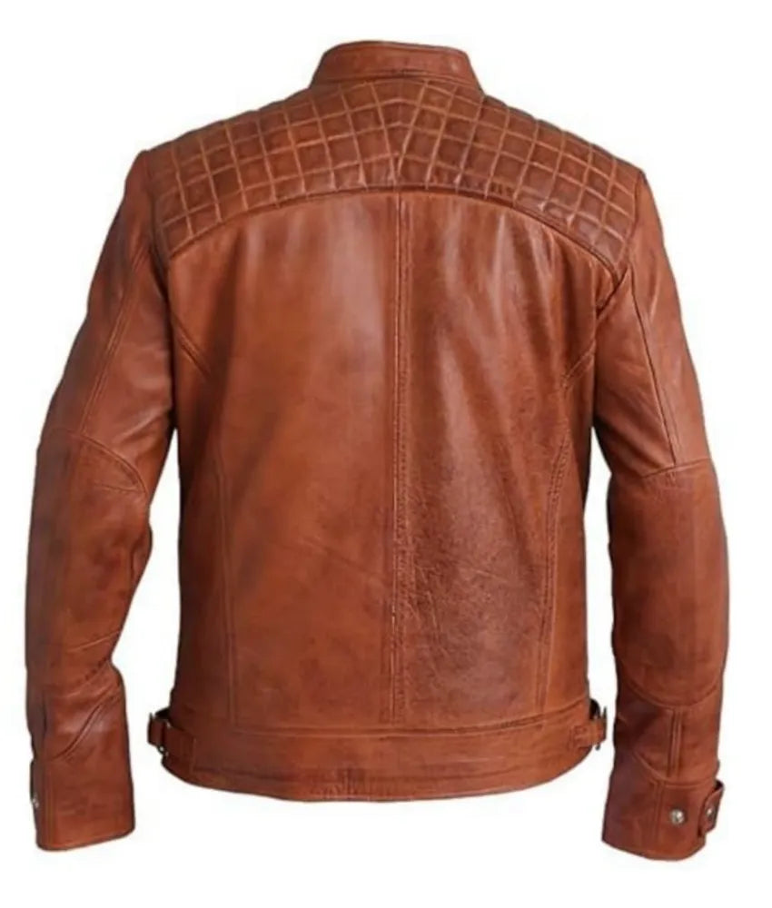 Genuine Leather Biker Jacket - vintage brown leather jacket