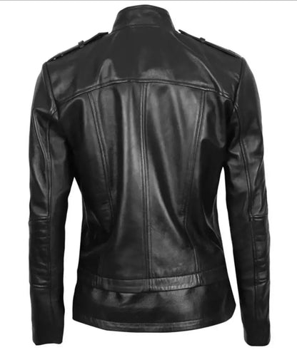 Monica Women's Black Leather Moto Jacket - allsaints leather jacket