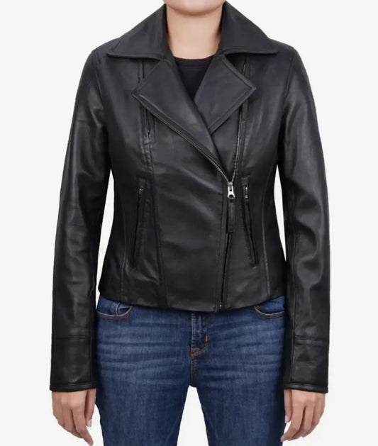 Ramsey Women's Asymmetrical Black Leather Biker Jacket