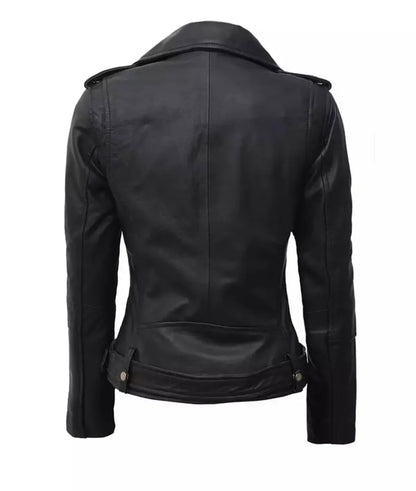 Amber Women's Black Leather Asymmetrical Moto Jacket