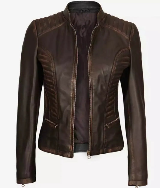 Women's Rub Off Brown Vintage Leather Jacket