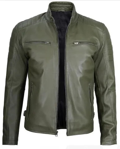 Leather sherpa jacket - Green Leather Jacket