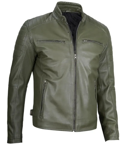 Leather sherpa jacket - Green Leather Jacket