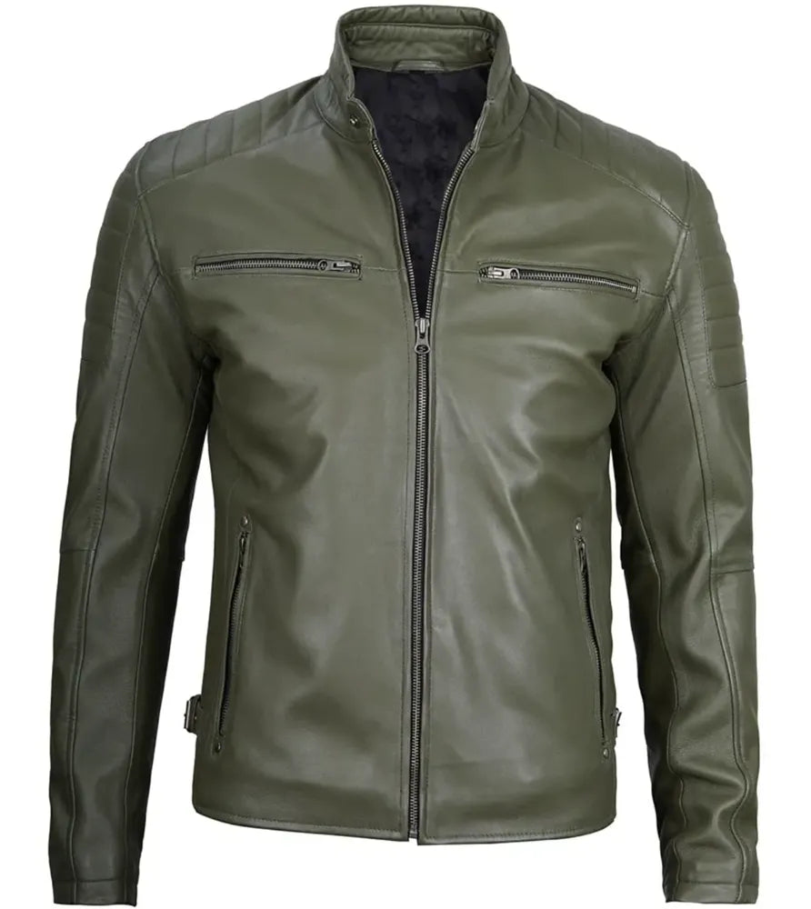 Leather sherpa jacket - Green Leather Jacket