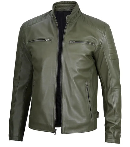 Leather sherpa jacket - Green Leather Jacket