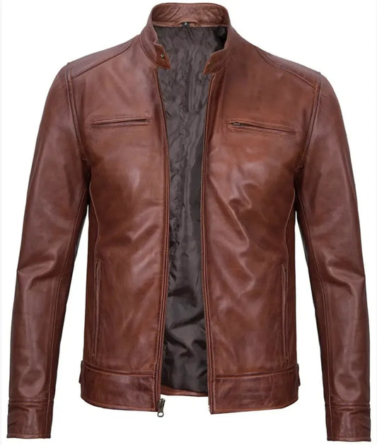 Cowhide leather jacket - Men's leather biker jacket