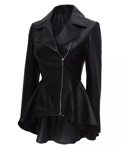 Women's Asymmetrical Black Leather Jacket - faux leather bomber jacket