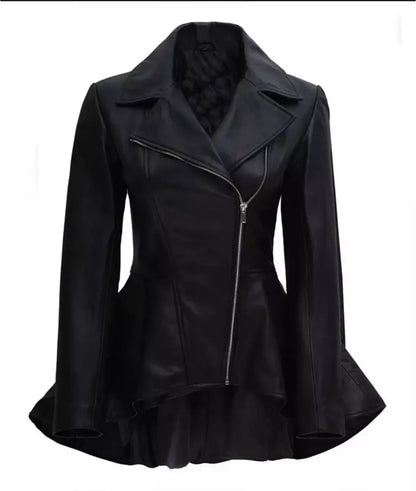 Women's Asymmetrical Black Leather Jacket - faux leather bomber jacket