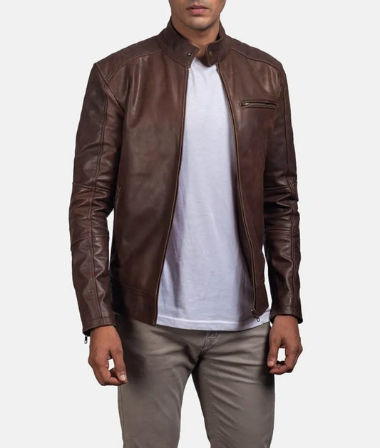 Chocolate Brown jacket - Cafe Racer Leather Jacket